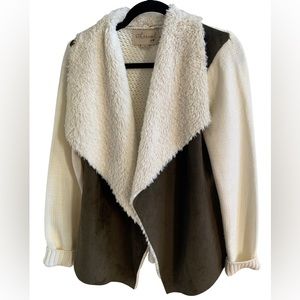 Ethereal faux fur, suede, knit open cardigan